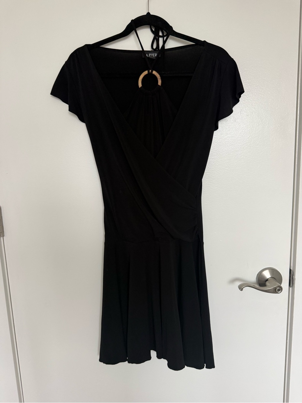 A. Byer Black V-Neck Wrap Women's Dress